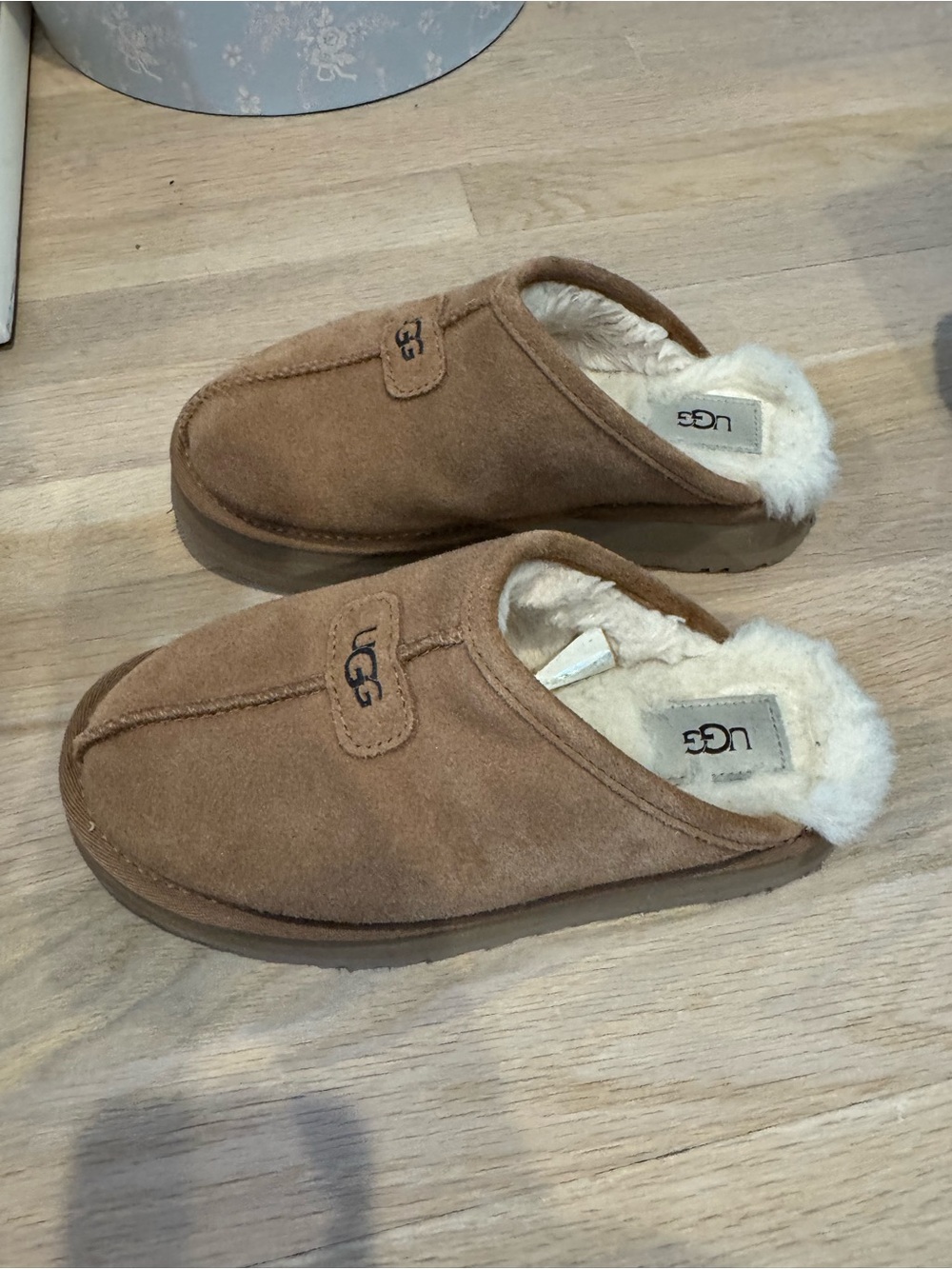 UGG Chestnut Suede Shearling Slip-On Mules